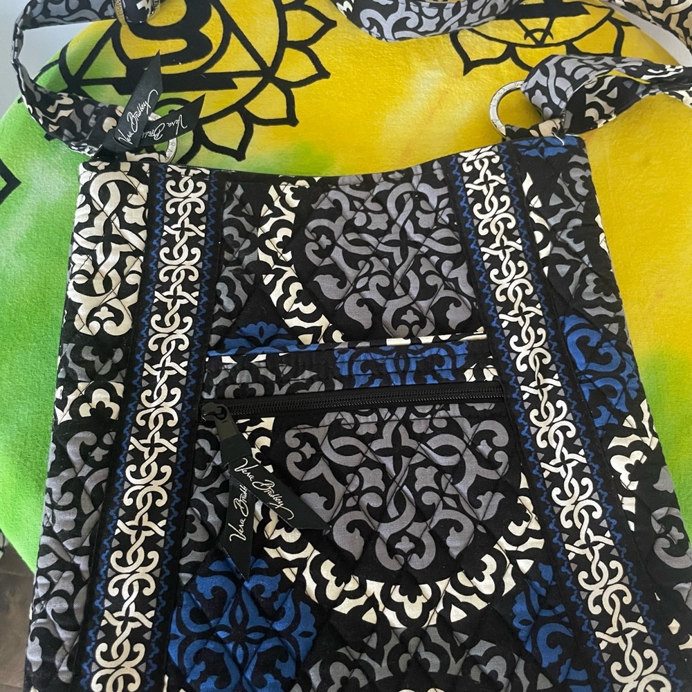 Vera Bradley Black and Blue Shoulder Bag with Elegant Pattern